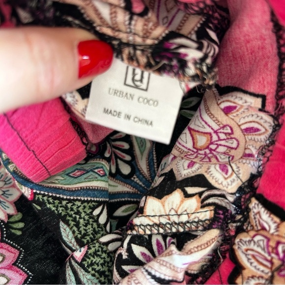 Boho Black and Pink Patterned Lightweight Baggy Pants - Picture 4 of 9